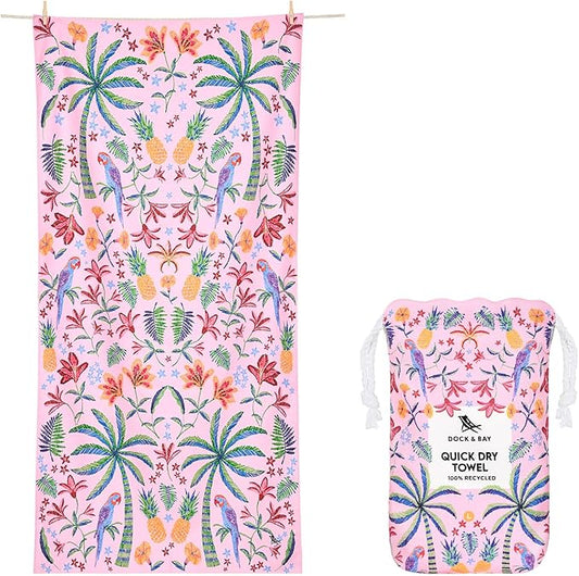 Dock & Bay Beach Towel - Quick Dry, Sand Free - Compact, Lightweight - 100% Recycled - Includes Bag - Pink Paradise - Large (160x90cm, 63x35)