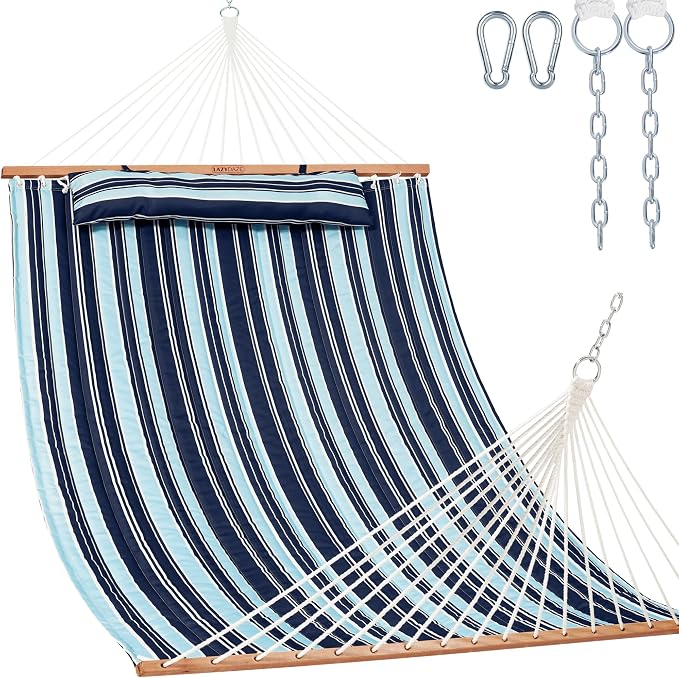 Lazy Daze Hammocks 12 FT Quilted Fabric Double Hammock with Spreader Bars and Detachable Pillow, 450lbs Weight Capacity