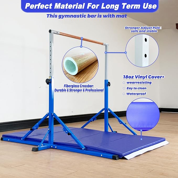Marfula Gymnastic Bar For Kid and Teenage of 3-25, 5Ft/8 FT Base Length 4Ft Width 5Ft Adjust Height, Gymnastic Kip Bar For Gymnast, Gymnastic Training Equipment For Professional Training Home Club Use