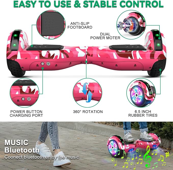 CBD Scooter with Corlorful LED Lights,6.5" Wheels, Dual 300W Motor Scooter for Kids Girls Boys Adults, All Ages