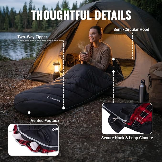 KingCamp Sleeping Bag for Adults Big and Tall, Cold Weather Camping Sleeping Bag with Soft 100% Cotton Flannel Lining, Portable Lightweight Outdoor Traveling & Car Camping