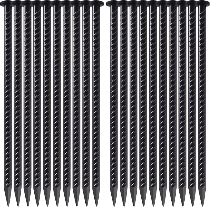 16 Inch Rebar Stakes 20 Pack – 1/2 Inch Dia Galvanized Steel Ground Anchors | Heavy Duty Anchoring Spikes with Chisel Point for Speed Bump, Paver Curb, Landscape Timbers and Tent, Black