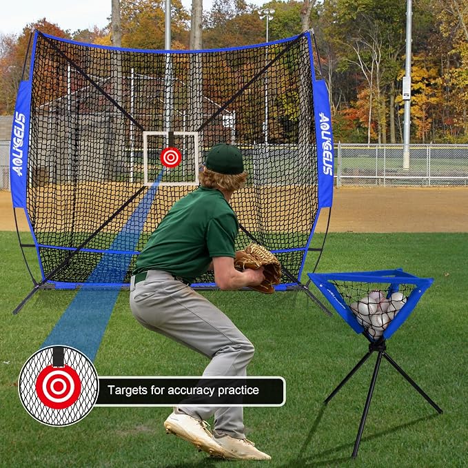 6'X6' Baseball Softball Practice Net,Pitching Net,Batting Net,with Bonus Strike Zone,Target and Bow Frame,for Hitting,Pitching,Catching