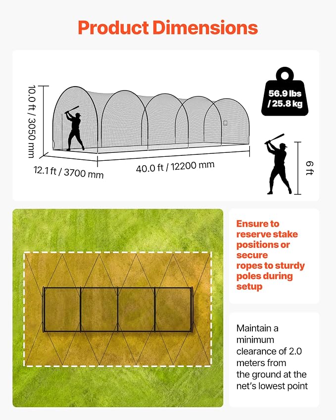 VEVOR Baseball Batting Cage,Professional Softball Baseball Batting Hitting Training Net,Heavy Duty Enclosed PE Practice Portable Pitching Cage Net&Carry Bag,for Backyard,Field,Indoor&Outdoor