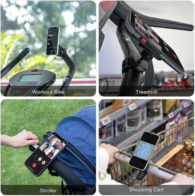 A2C Phone Holder for Peloton Bike, Stroller Phone Holder with Strong Magnets, Rotatable & Foldable Magnetic Phone Mount for Shopping Cart, Treadmill, Exercise Bike, Compatible with iPhone & Android