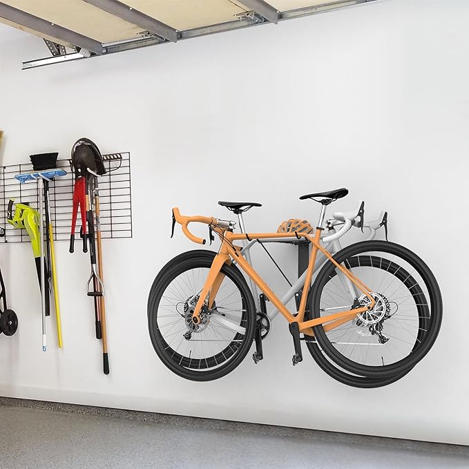 WALMANN Wall Mounted Horizontal Bike Rack, Foldable Space Saving Bicycle Storage for 4 Bikes, Indoor Bike Storage for Garage