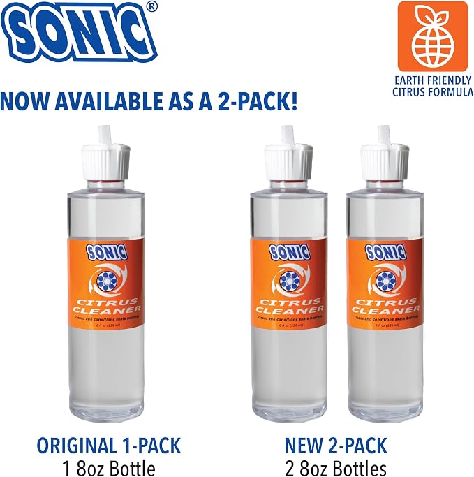 SONIC Citrus Skate Bearing Cleaner, Cleans Inline Skate, Roller Skate and Skateboard Bearings, Earth friendly, 16 oz total (8 oz per bottle), Made in USA, 2 pack