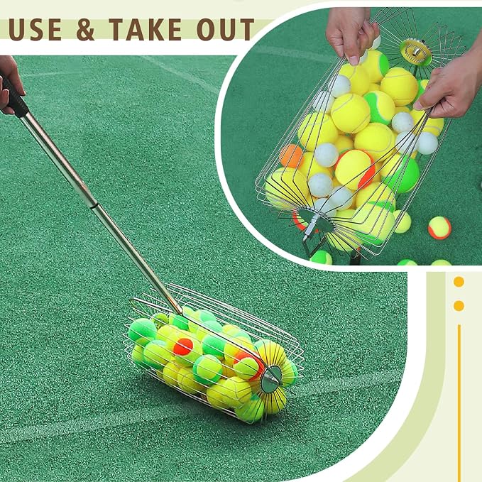Portable Tennis Ball Picker Retractable Metal Tennis Ball Retriever Multifunction Ball Collector