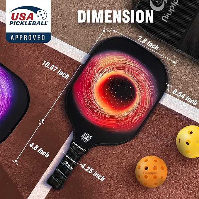 niupipo Pickleball Paddles Set of 2 or 4, USAPA Approved Fiberglass Pickleball Paddle Set with Balls and Bag, Polypropylene Honeycomb Core, Lightweight Pickleball Paddles for Beginners Men Women