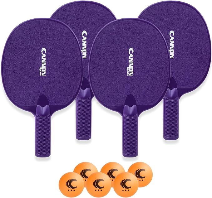 Cannon Sports Unbreakable Table Tennis Paddle Set - 4 Rackets with 6 Pack of 3-Star Table Tennis Balls – Portable Set for 4 Players