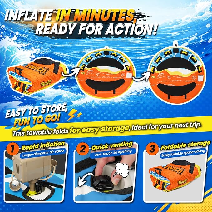 Heavy-Duty Towable Tube for Boating, Boat Tubes with Nylon Cover, Inflatable Water Sport Towables with Front Back Tow Points, Super Round Design