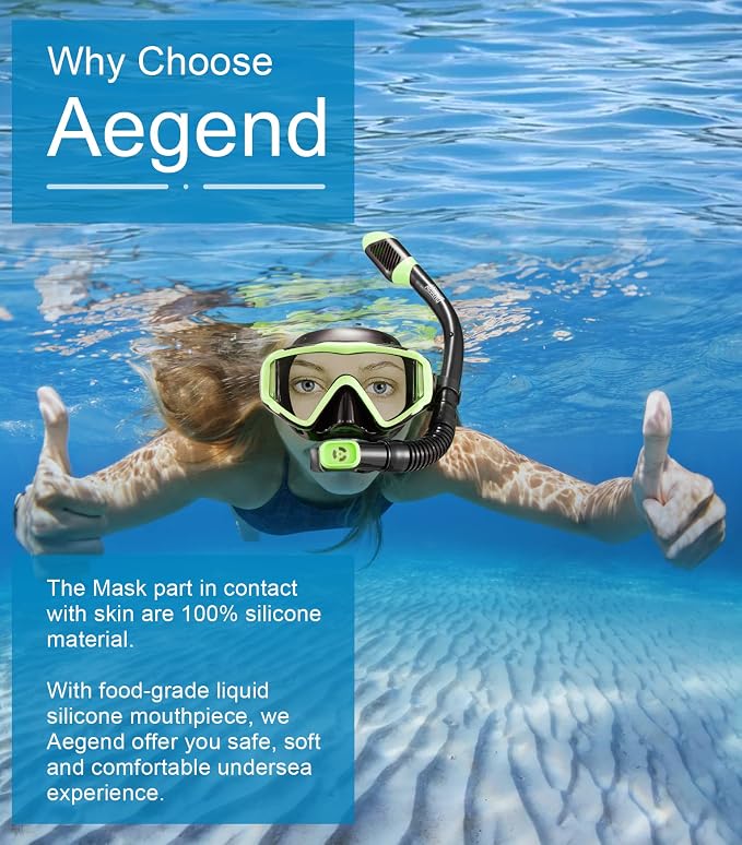 Aegend Snorkeling Gear for Adults Youth Kids, Snorkel Mask with Top Dry Valve - Panoramic View Anti-Leak and Anti-Fog with Mesh Bag for Snorkeling, Scuba Diving, Freediving & Swimming