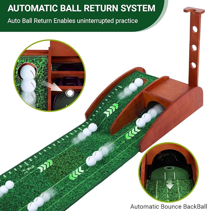 Portable Golf Putting Mat with Auto Ball Return - Practice Putting Green Training Mat for Indoor and Outdoor, Home, Backyard, Office - Golf Gifts for Party Game