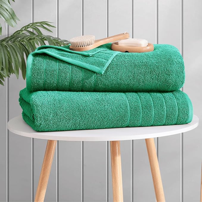 Casa Platino 100% Cotton Bath Towels Pack of 4 (30"x60") - Ring Spun Mercerized Cotton Bathroom Towel Set - Quick Dry, Soft & Absorbent Large Bath Towels - Holds Well After Multiple Washes - Emerald