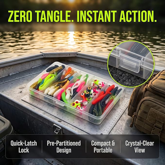 Crappie Fishing Lures Kit, 75/128/144Pcs Tube Lures Jigs Soft Plastic Baits | Includes Tube Lures, Jig Heads, Grub Worms & Swimbaits with Tackle Box for Bass, Trout, Freshwater & Saltwater Fishing