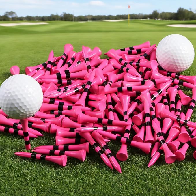 Stylish Golf Tees Wood 2 1/8 Inch Value 500/1000 Pack, USA Flag with Pink White Bright Colors & Striped Design for Consistent Height & High Visibility