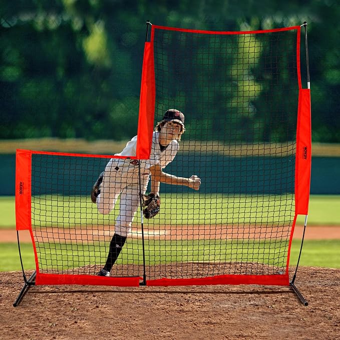 VEVOR Batting Screen - Baseball & Softball Protector with Carry Bag & Ground Stakes, Pitching Net for Pitchers Protection