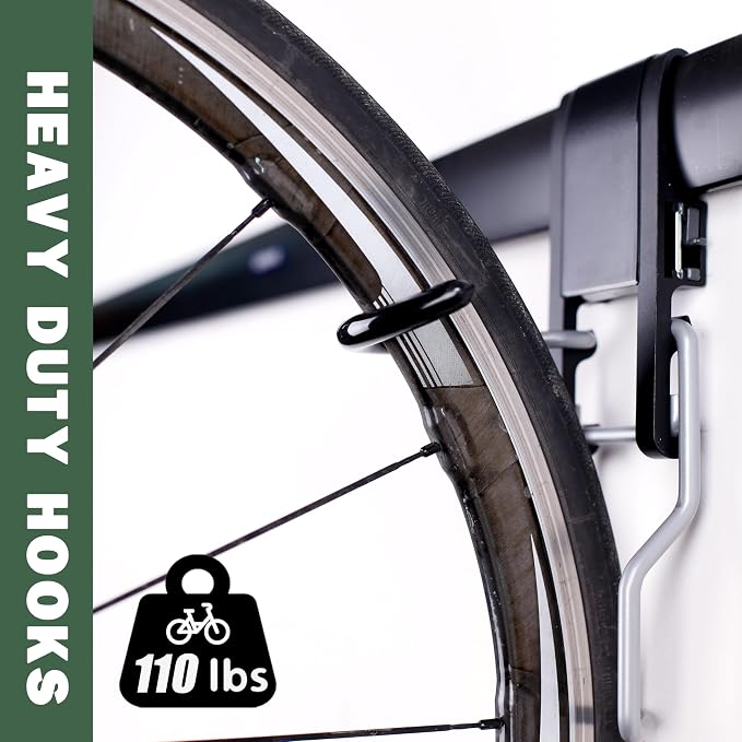 Wall Bike rack, Fits Max 3 Inch for Mountain Bike eBike, 110 lbs Weight Capacity, with Extra Helmet Hook, Modular Hook Track Design Heavy duty Wall mount Bicycle Hanger for Garage Storage