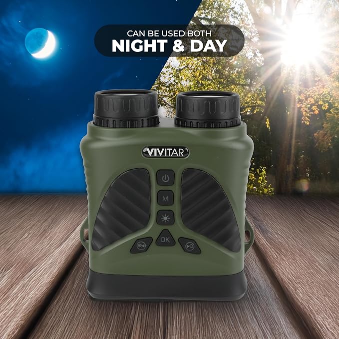 Vivitar - Digital Camera Binocular, 16MP High-Resolution Photos, Full QHD 2.7K Video, Day & Night Use, Compact Design, Soft Rubber Drop-Resistant Red Body, for Sports, Travel & Outdoors (Green)