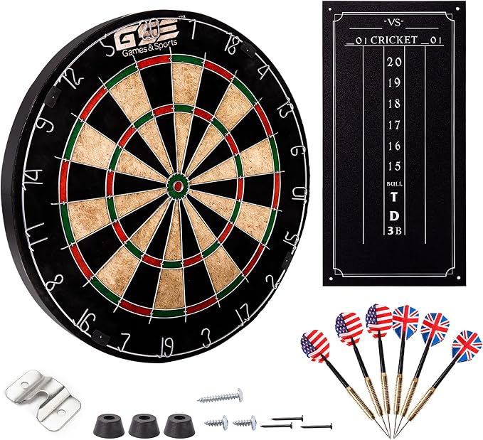 GSE Games & Sports Expert 18" Regulation Size Steel Tip Dartboard Game Set. Excellent Bristle/Sisal, Paper Baseball, Bullseye, Dart Board Game Set (Several Styles Available)