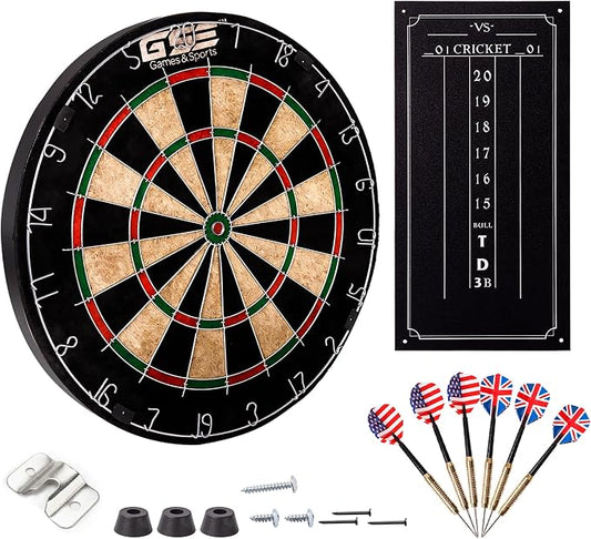 GSE Games & Sports Expert 18" Regulation Size Steel Tip Dartboard Game Set. Excellent Bristle/Sisal, Paper Baseball, Bullseye, Dart Board Game Set (Several Styles Available)