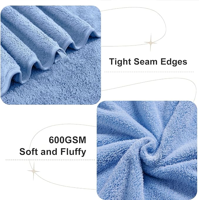 8 Pcs Blue Bath Towel Set,2 Pcs Oversized Towels 35x70 Inches 2 Pcs Hand Towel 4 Pcs Washcloth Bathroom Towel Quick Qry Ultra Soft Hotel Towels,Bath Sheets or Adults