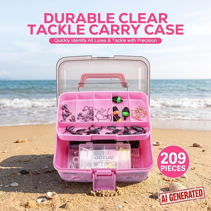 Goture 2-Layer Fishing Tackle Box with Trout Fishing Lures Kit Included, Portable Tackle Organizer with Hooks Sinkers Spinners & Soft Baits, Ideal Fishing Gifts for Men Anglers