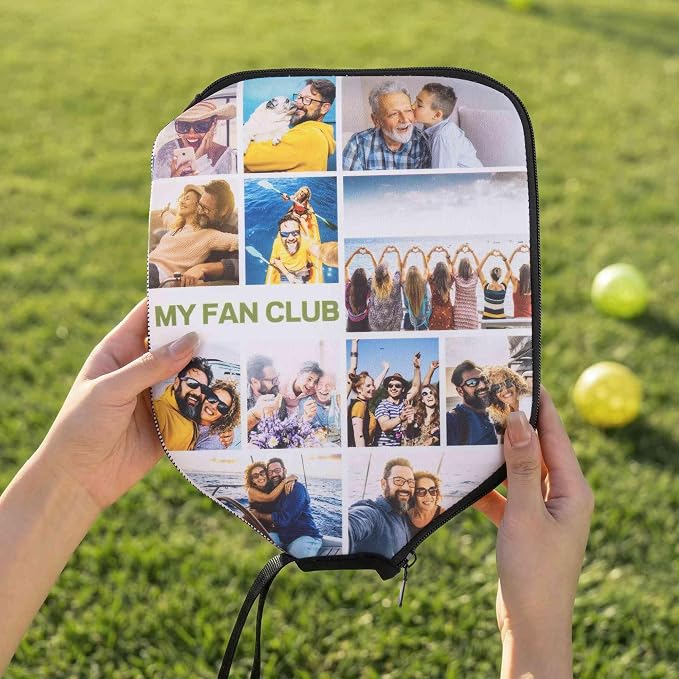 Getname Necklace Personalized Pickleball Paddle Cover with Custom Photo Collage and Text - Protective Pickleball Paddle Case with Zipper for Pickleball Racket for Husband Dad Grandpa Men Gifts