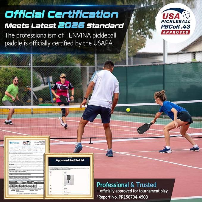 TENVINA Pickleball Paddles, Multi-Layer T700SC Textured Carbon Fiber Pickleball Paddle, Pickle Ball Paddle with Strong Spin & Power Surface, 4-Types of Shapes and Thicknesses, USAPA Approved