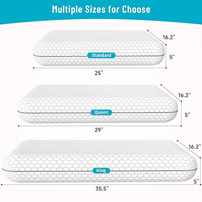 CushyOasis Memory Foam Pillows for Side, Back and Stomach Sleepers, Set of 2, Bed Pillow with Washable Cover and Breathable Mesh, Bed Pillow for Sleeping (Light Grey，Standard Size)