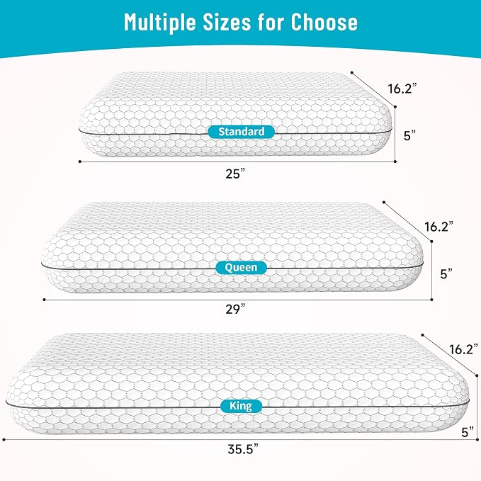 CushyOasis Memory Foam Pillows for Side, Back and Stomach Sleepers, Set of 2, Bed Pillow with Washable Cover and Breathable Mesh, Bed Pillow for Sleeping (Light Grey，King Size)