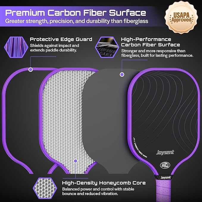 Pickleball Paddles Set, USAPA Approved Carbon Fiber Pickleball Set of 2 with Beginner Pickleball Rackets, Indoor Outdoor Pickle Balls for Adults Men Women, JT-1