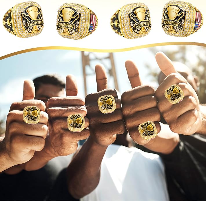 Misdary Soccer Baseball Basketball Championship Rings with Holder Most Valuable Player Trophy Gold Ring Award Gift Team Prize for Football Tournament Winner