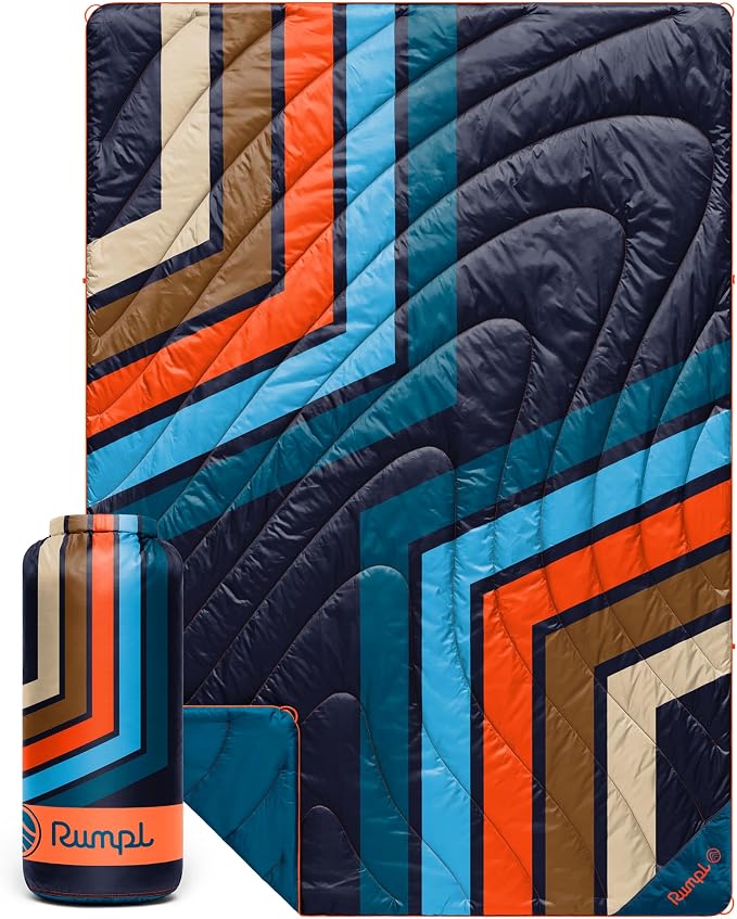 Rumpl Original Puffy 1-Person Blanket for Camping and Outdoors, Midnight Retro Stripes