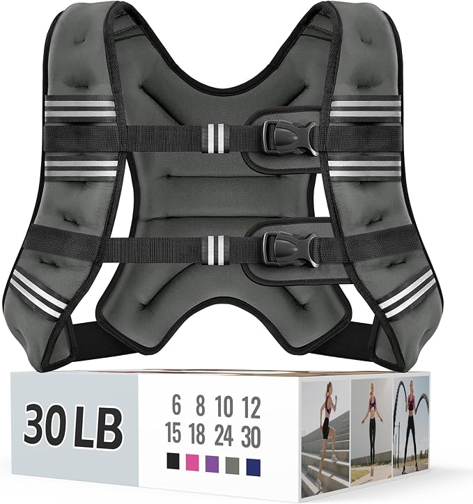 Zeerun Weighted Vest, 6lb/8lb/10lb/12lb/15lb/18lb/20lb/24lb/30lb for Men Women, Reflective Stripe Adjustable Buckle, Comfortable Durable Rucking Vest for Walking Running Strength Training