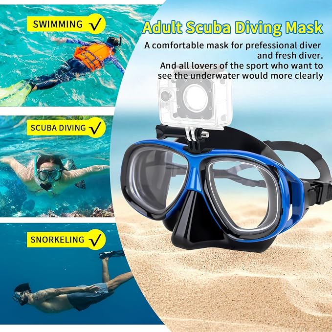 Nearsighted Snorkeling Gear for Adults Youth, Professional Shortsighted Full Dry Top Silicone Snorkel Set, Anti-Fog Diving Mask with Detachable Camera Mount for Scuba Diving, Spearfishing, Freediving