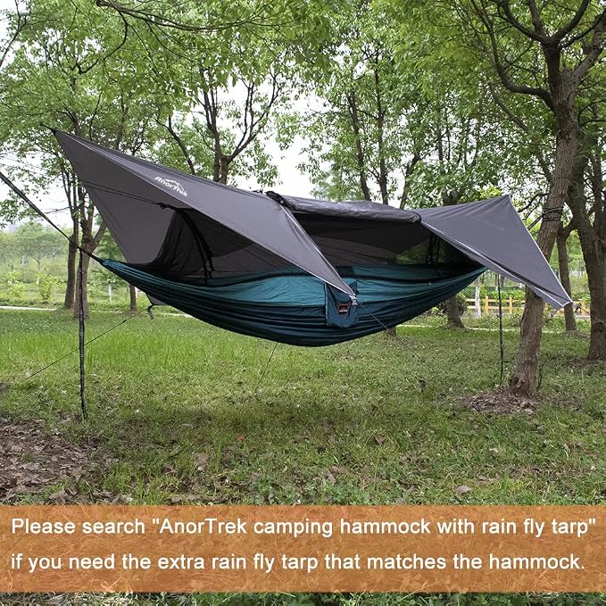 AnorTrek Camping Hammock with Mosquito Net, Double & Single Lightweight Portable Hammocks with Tree Straps, Parachute Hammock for Camping, Backpacking