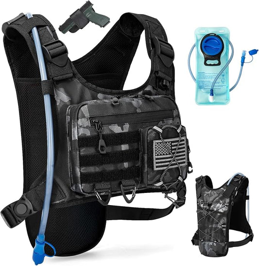 Hydration Vest with 2L Water Bladder for Men and Women,Lightweight Adjustable Hydration Backpack,Reflective Running Vest Chest Bag for Climbing Cycling Hiking