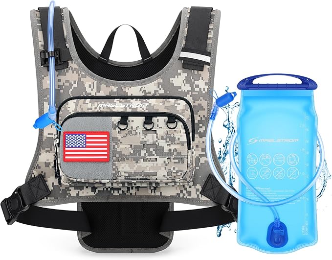 Maelstrom Hydration Vest with 2L Water Bladder Backpack for Running Hiking | Chest Pack, BPA-free, High Flow Bite, Reflective Stripe, Helmet Buckle, Detachable, Breathable Pad, for Cycling, Marathon