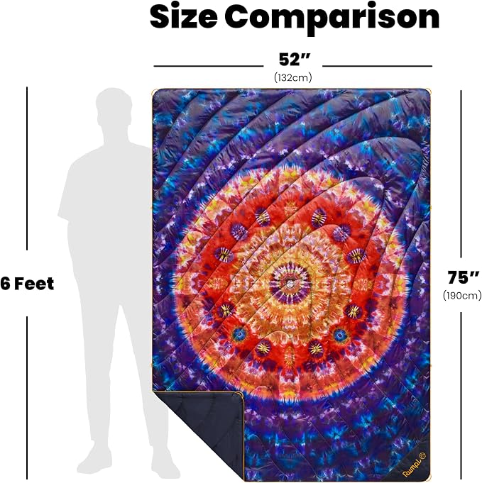 Rumpl Original Puffy 1-Person Blanket for Camping and Outdoors, Tapestry Tie Dye