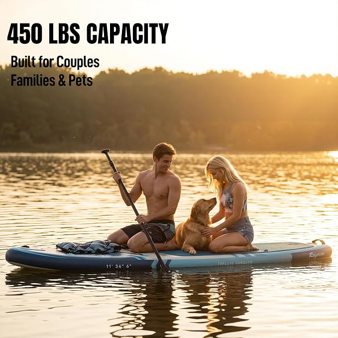 Inflatable Stand Up Paddle Board 11'×34" Extra Wide SUP, Ultra-Stable for Adults & Dog, 450lbs, Dual Chamber Pump, Fiberglass Paddle, Military Grade Dual Layer
