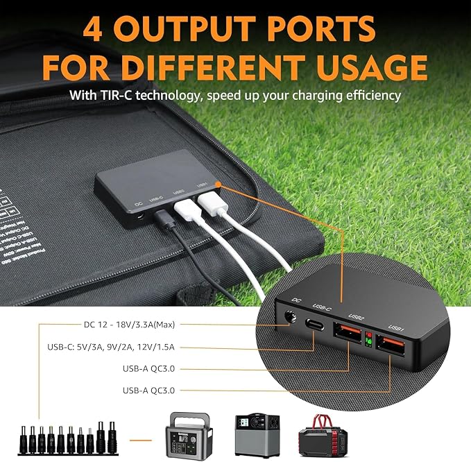 Foldable Solar Panel Charger 60W with 18V DC Output (11 Connectors) for 100W~350W Portable Power Stations Jackery/Rockpals/Flashfish/Enginstar, Portable Solar Generator for Outdoor Camping Van RV Trip