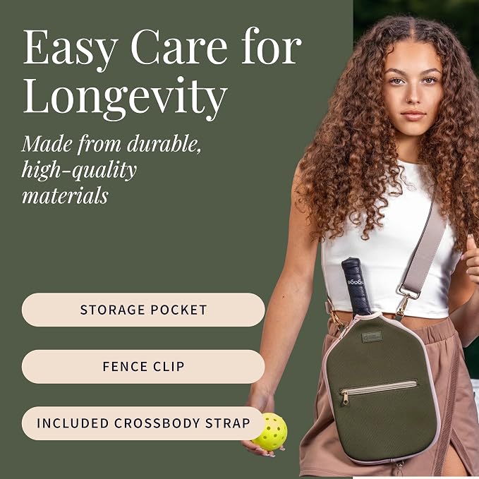 Posh Pickler Crossbody Neoprene Pickleball Bag - Paddle Cover with Adjustable Strap, Built-in Pocket for Essentials, Carabiner Fence Clip, Add-On Ready D-Rings, and Durable Design for Everyday Use