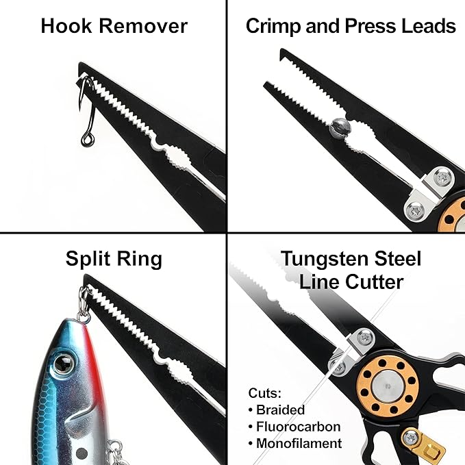 7.5 Inch Fishing Pliers and Gripper, Cuts Braided and Fluorocarbon Lines, Hook Remover, Split Ring Multifunctional Fishing Pliers for Ocean Fishing, Fly Fishing, Ice Fishing Tool, Gift for Fishermen
