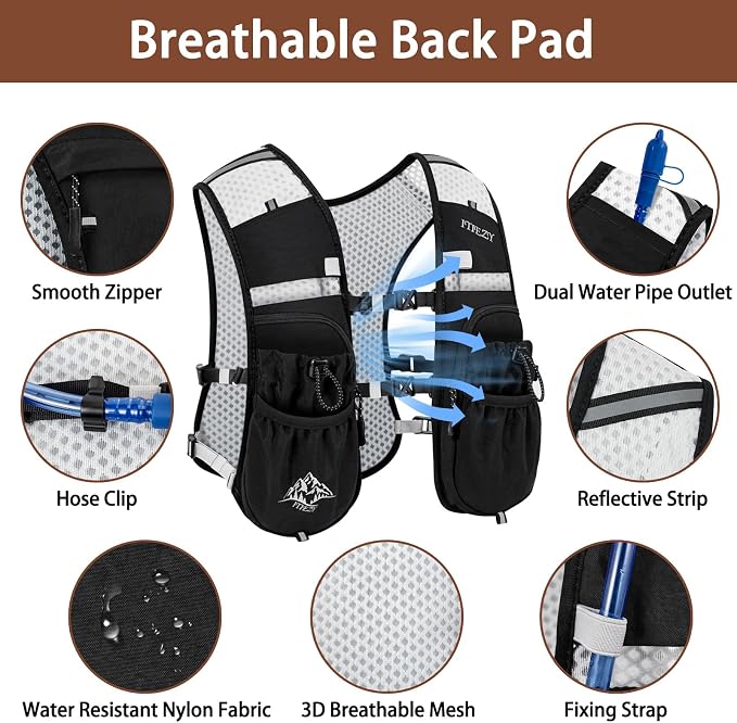 ITIEZY Running Vest for Women Men, 5L Hydration Backpack Lightweight Running Water Vest with Leak-Proof Bladder Sleeve for Marathon, Trail, Cycling, Hiking, Jogging