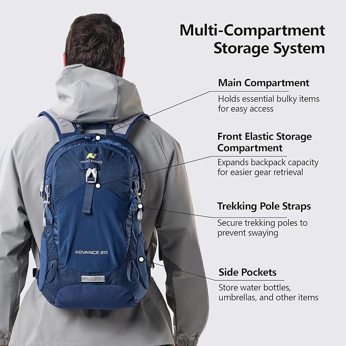 N NEVO RHINO 20L Hiking Internal Frame Backpack for Men Women, Small Travel Backpack Waterproof Backpack with Rain Cover