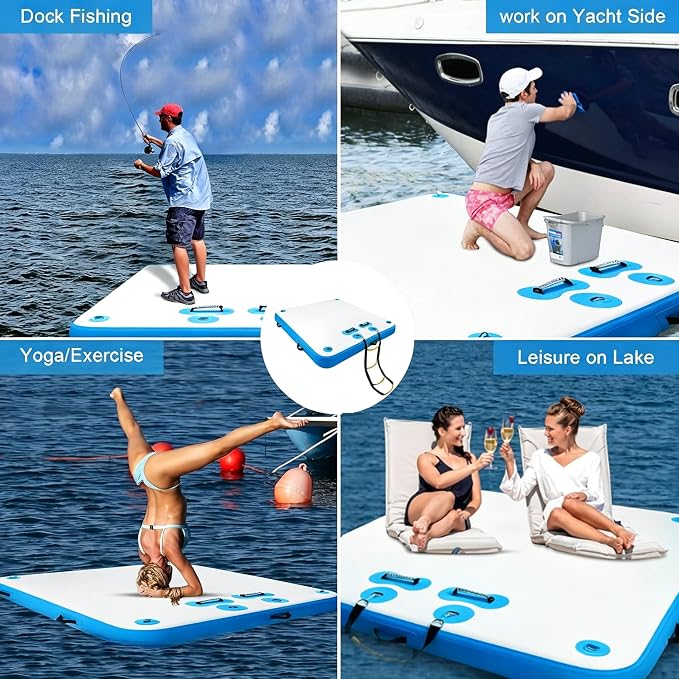 5ft/6ft/8ft/10ft Floating Dock Water Platform, Multi-People Inflatable Floating Mat, Dock Platform for Lake/Boats/Island/Swimming Pool