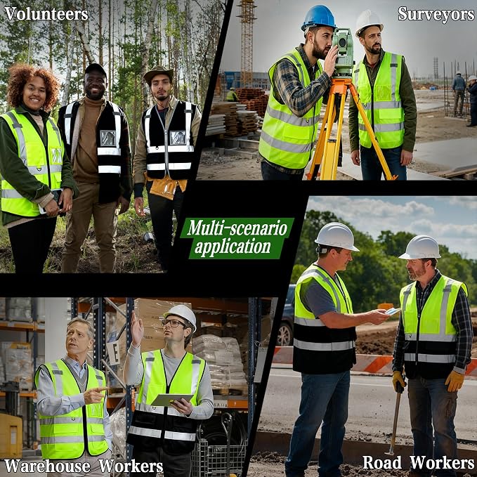 FATONE Hi Vis Safety Vest for Men with Reflective Strips, Class 2 High Visibility Vest with Pockets for Construction, Traffic, Warehouse, Security, Volunteer, 5 Pack Black Bottom Yellow, 2XL