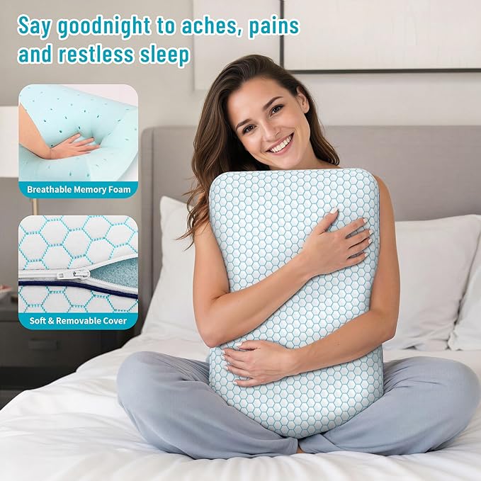 CushyOasis Memory Foam Pillows for Side, Back and Stomach Sleepers, Set of 2, Bed Pillow with Washable Cover and Breathable Mesh, Bed Pillow for Sleeping (Blue，Standard Size)