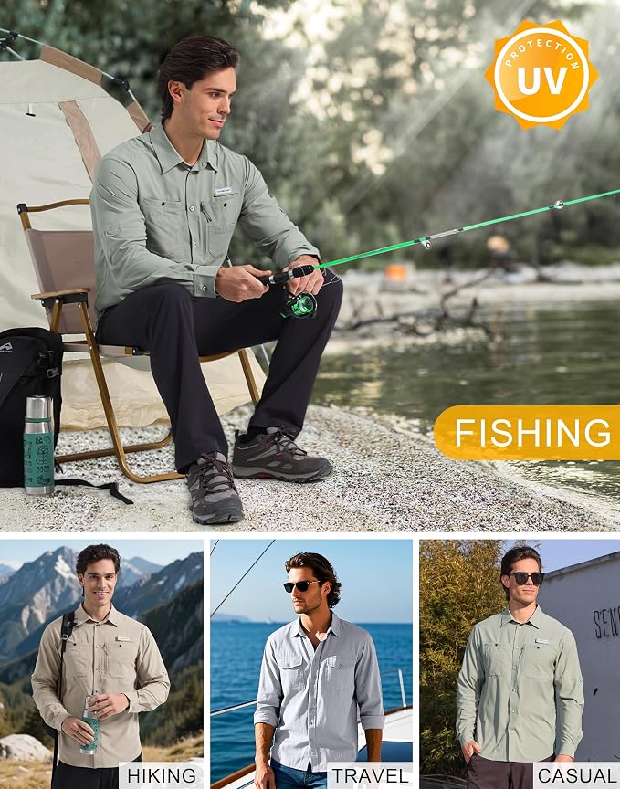 Pioneer Camp Men's Sun Protection Fishing Shirts UPF50+ Long Sleeve UV Quick Dry Cooling Shirts for Travel Camping Hiking